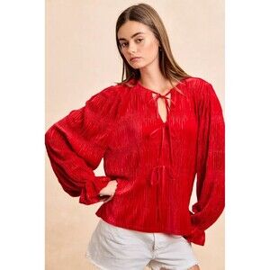 BiBi Holiday Velvet Bow Tied Top With Neck Drop